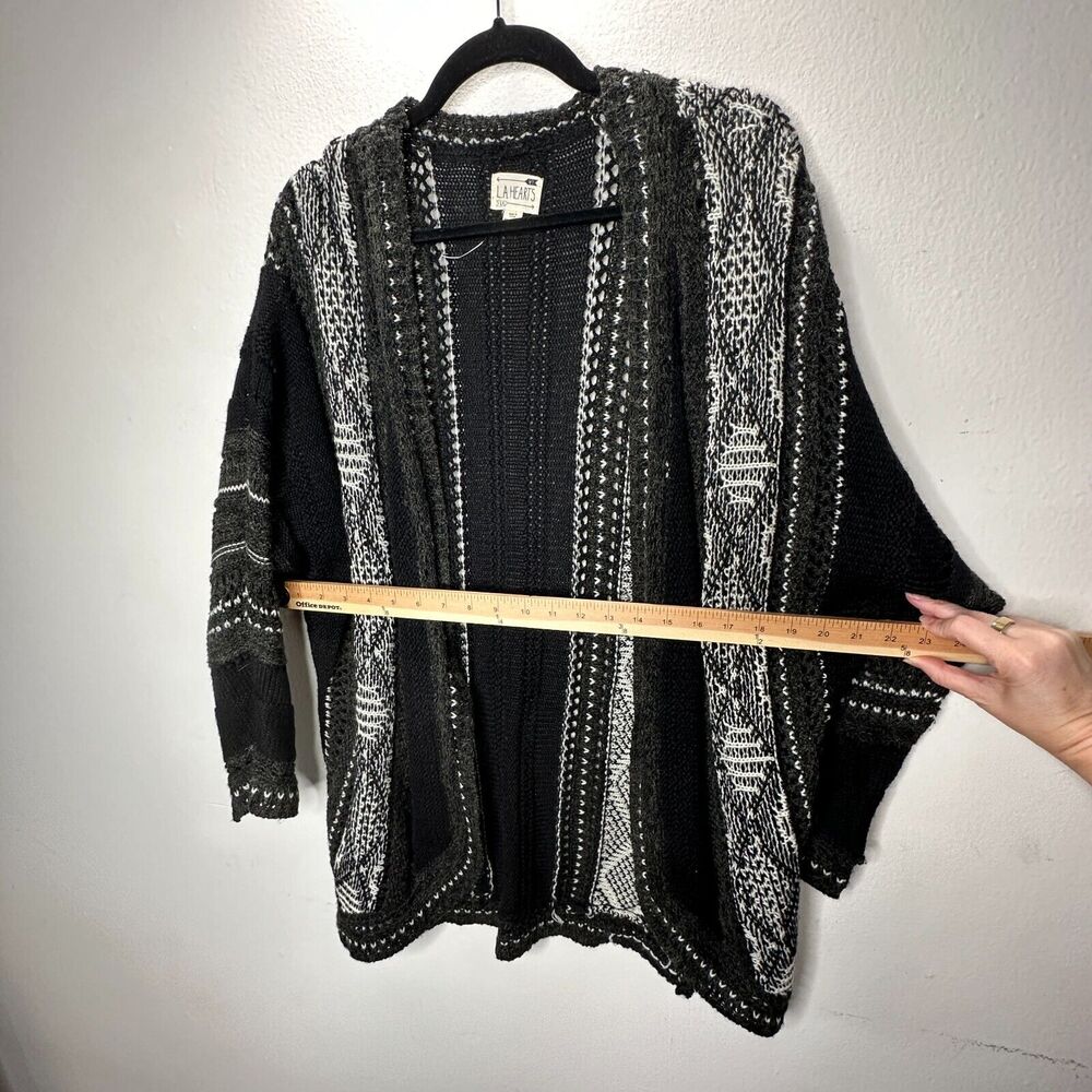 LA Hearts Black Gray and Cream Striped Knit Long Line Open Cardigan Sweater OS - Picture 13 of 14